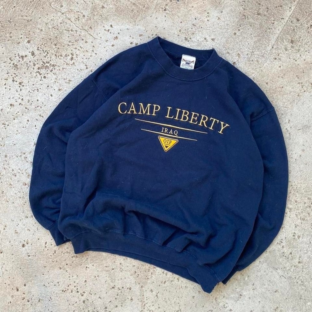 Vintage 1991 Camp Liberty Iraq Military Oarsman Crewneck Sweatshirt Size L‎